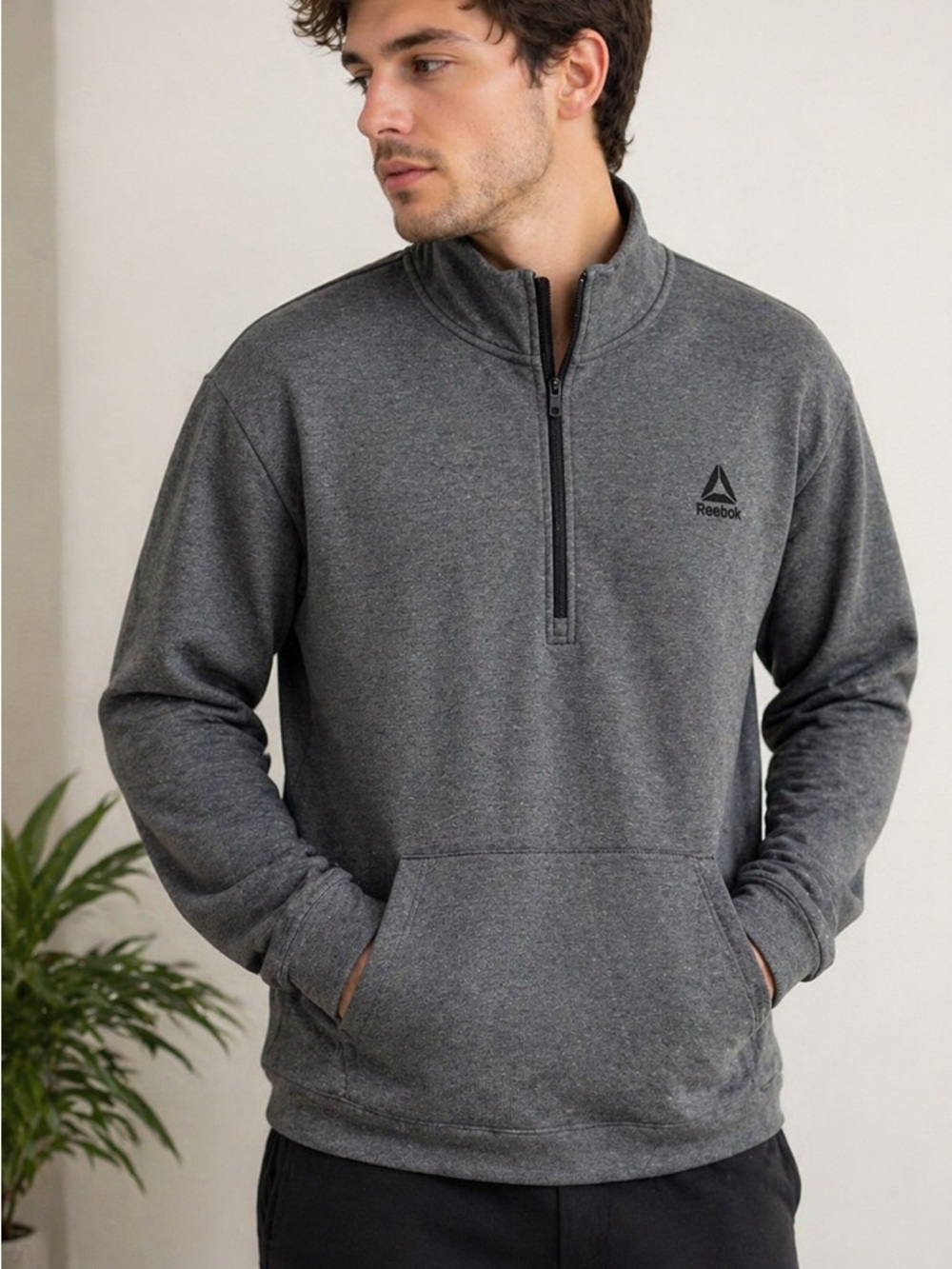 NWT Reebok Hoodie 3XL Gray Quarter Zip Oversized Big Tall Athletic